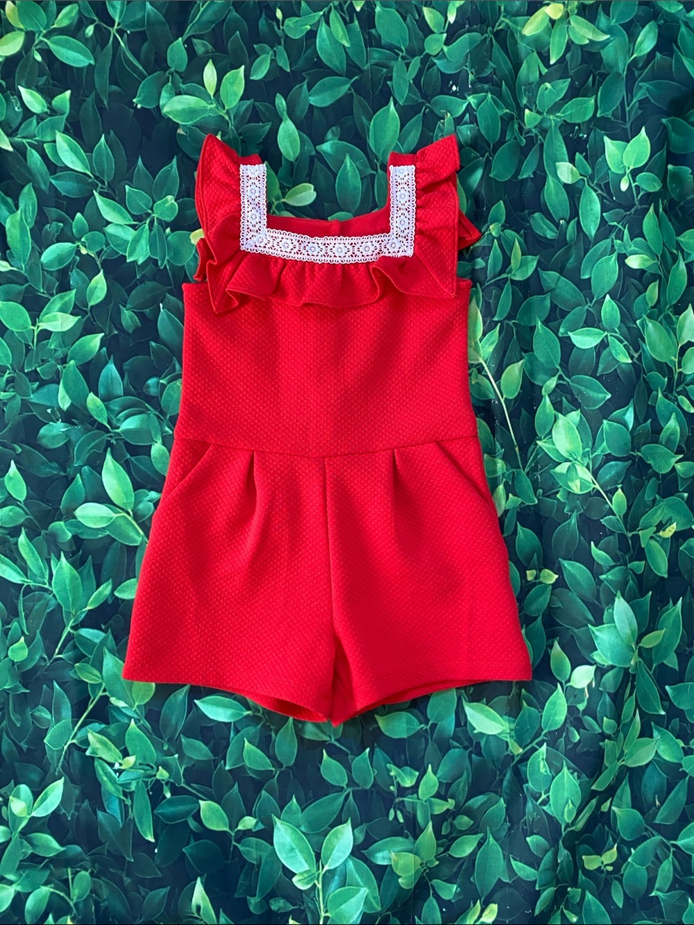 Janie and Jack Girls Red Ruffle Trim Romper